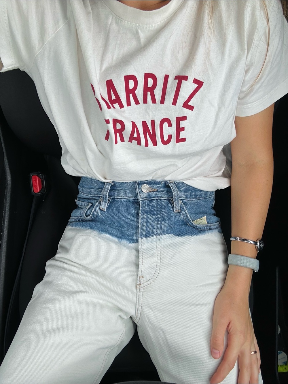 Mango Two-Tone Straight Jeans in Blue and White
